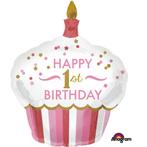 Folieballon groot Cupcake 1 Jaar Birthday Girl, Hobby en Vrije tijd, Nieuw, Ophalen of Verzenden