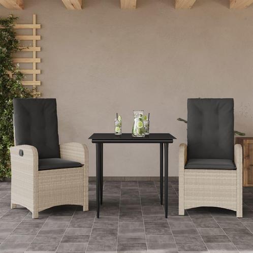 vidaXL 3-delige Tuinset met kussens poly rattan lichtgrijs, Tuin en Terras, Tuinsets en Loungesets, Tuinset, Nieuw, 2 zitplaatsen