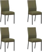Set van 4 Olijfgroene leren moderne eetkamerstoelen - poot v, Overige kleuren, Nieuw, Leer, Ophalen of Verzenden
