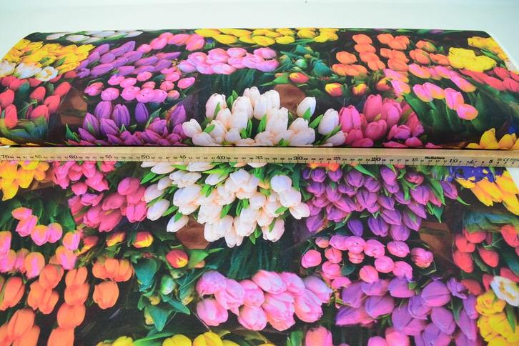 Katoen Canvas Stof Digitaal Bosje Tulpen, Hobby en Vrije tijd, Stoffen en Lappen