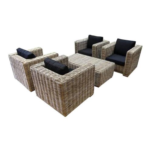 Nissah stoel loungeset 5-delig naturel rotan, Tuin en Terras, Tuinsets en Loungesets, Nieuw, Ophalen of Verzenden