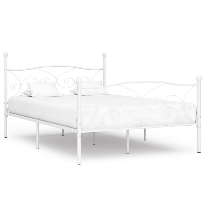 vidaXL Bedframe met lattenbodem metaal wit 160x200 cm, Huis en Inrichting, Slaapkamer | Bedden, 160 cm, 200 cm, Wit, Tweepersoons