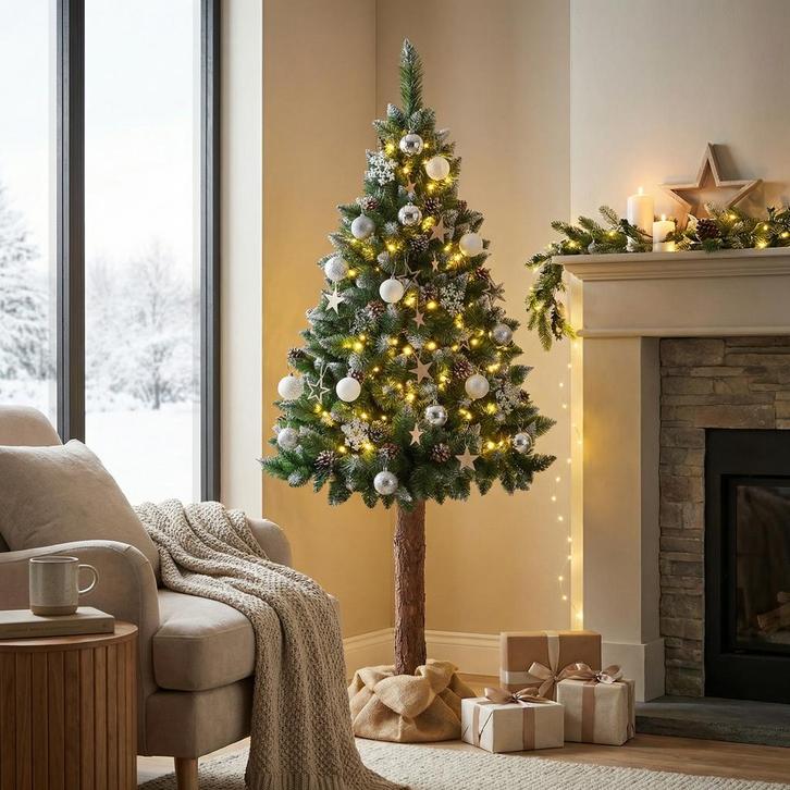 Kerstboom 160cm | Sneeuw Dennenappels | Actie | Laatste S..., Diversen, Kerst, Nieuw, Ophalen of Verzenden