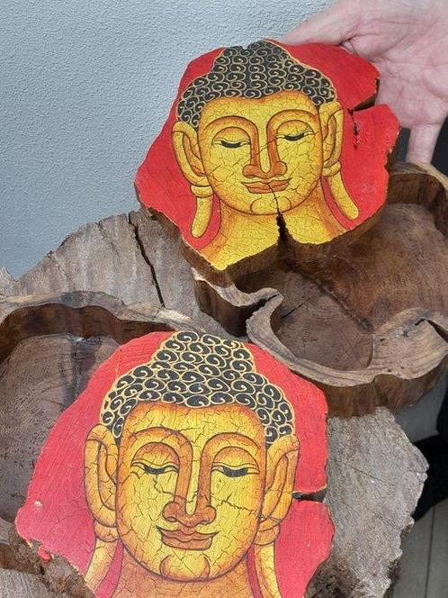 5 Handgesneden Boeddhahoofden + 2 opbergdozen - Thais, Antiek en Kunst, Kunst | Niet-Westerse kunst