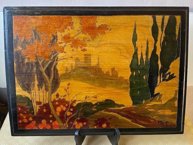 M.T - Reclamebord - Marquetering, Antiek en Kunst, Curiosa en Brocante