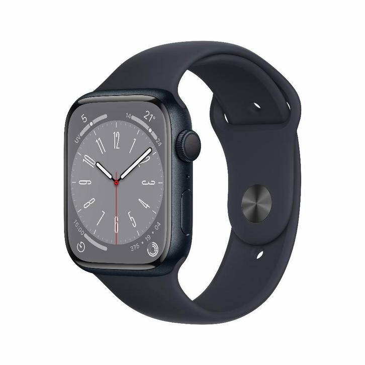 Refurbished Watch Series 8 GPS 45mm Aluminium, Sieraden, Tassen en Uiterlijk, Smartwatches, iOS, Waterdicht, Zwart, Verzenden