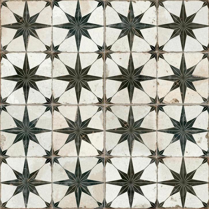 Vintage vloertegel / wandtegel fs star n zwart 45x45cm 4 in, Doe-het-zelf en Verbouw, Tegels, Vloertegels, Nieuw, 10 m² of meer