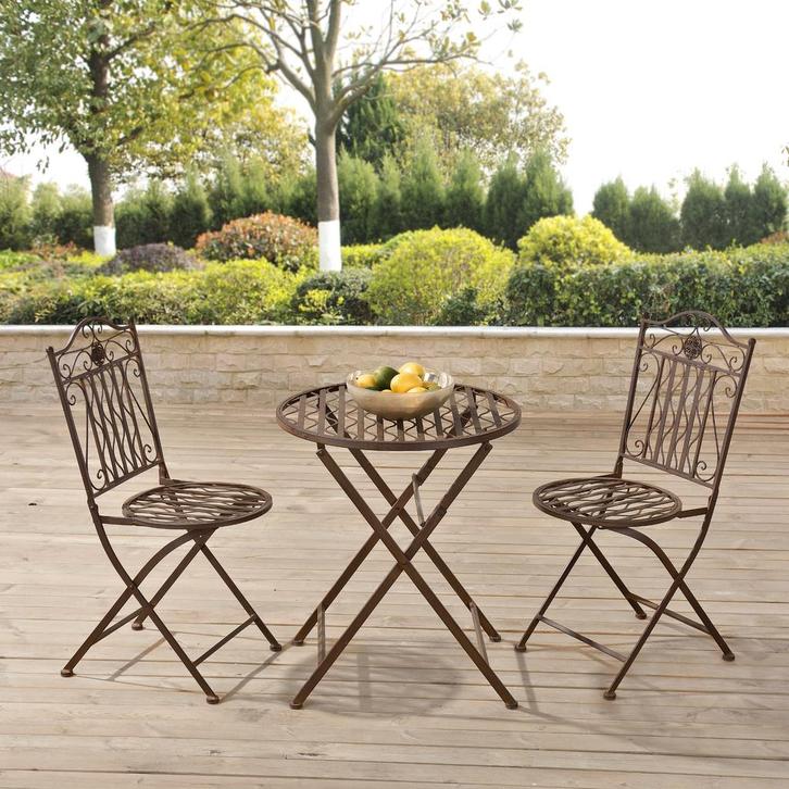 Bistroset Biella metaal tuintafel met 2 tuinstoelen bruin, Tuin en Terras, Tuinsets en Loungesets, Verzenden