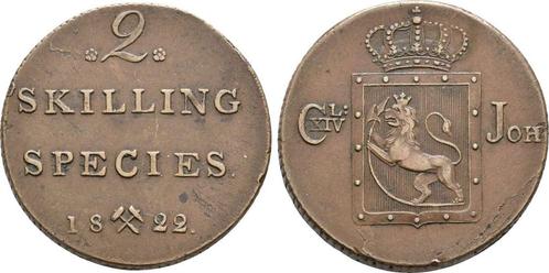 2 Skilling Kongsberg 1822 Norwegen: Karl Xiv Johann, 1818..., Postzegels en Munten, Munten | Europa | Niet-Euromunten, Verzenden