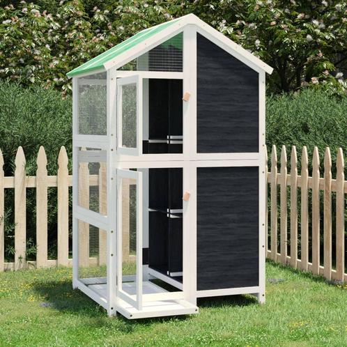 Volière Vogelkooi 97x81x152 cm massief grenenhout grijs, Dieren en Toebehoren, Vogels | Hokken en Kooien, Nieuw, Verzenden