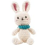 Gehaakt mini knuffelkonijntje wit met turqoise sjaal - 18cm