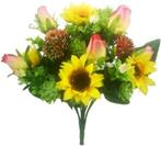 Zijden boeket zonnebloem rosebud en succulent bush, Huis en Inrichting, Woonaccessoires | Kunstplanten en Kunstbloemen, Ophalen of Verzenden