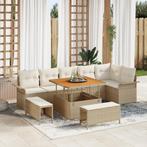 vidaXL 9-delige Tuinbankenset met kussens poly rattan acacia, Verzenden, Nieuw, Rotan