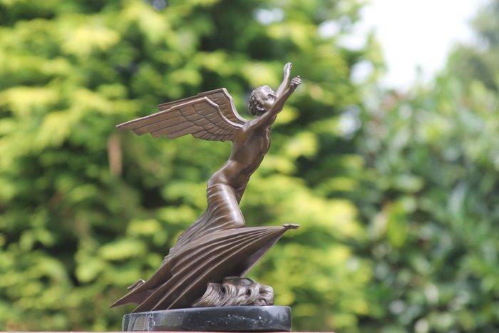 sculptuur, de vlieger art deco - 30 cm - BRONS MARMER, Antiek en Kunst, Kunst | Designobjecten
