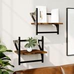 vidaXL Wandschappen met stangen 2 st 30x25x30 cm gerookt, Huis en Inrichting, Woonaccessoires | Wandplanken en Boekenplanken, Verzenden