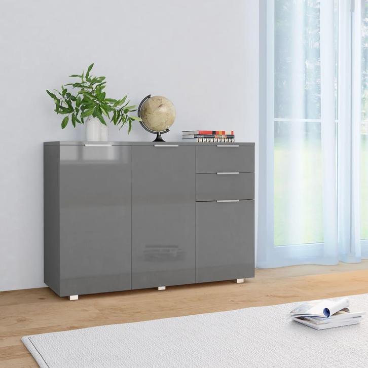vidaXL Dressoir 107x35x80,5 cm hoogglans grijs, Huis en Inrichting, Kasten | Dressoirs, 25 tot 50 cm, Nieuw, 100 tot 150 cm, Overige houtsoorten