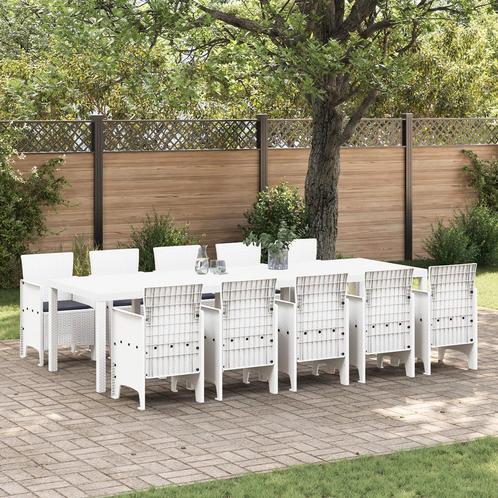 vidaXL 11-delige tuinset met kussens in wit van poly riet, Tuin en Terras, Tuinsets en Loungesets, Tuinset, Nieuw, Textileen, Verzenden