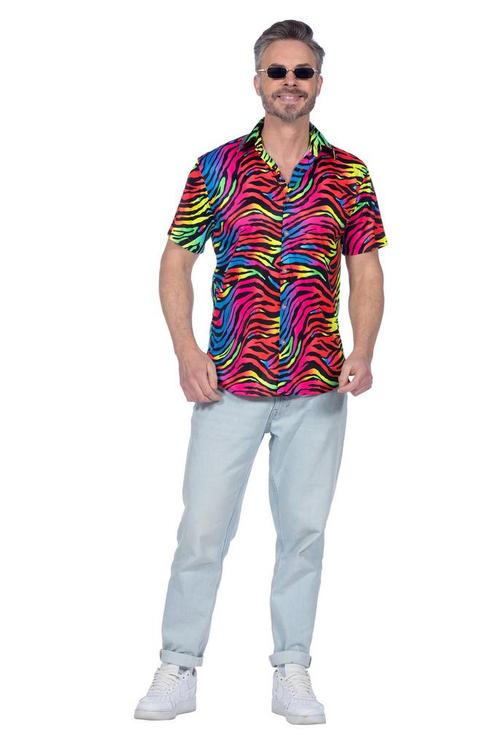 Party Blouse Heren Neon Zebra, Kleding | Heren, Carnavalskleding en Feestkleding, Nieuw, Ophalen of Verzenden