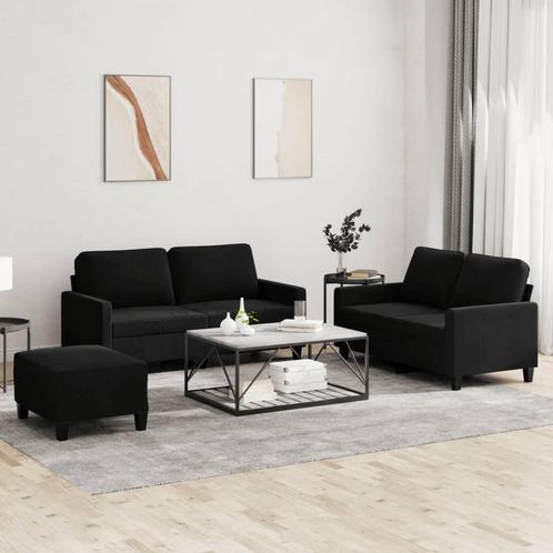 vidaXL 3-delige Loungeset met kussens fluweel zwart, Huis en Inrichting, Banken | Bankstellen, Nieuw, Stof, Vierpersoons of meer