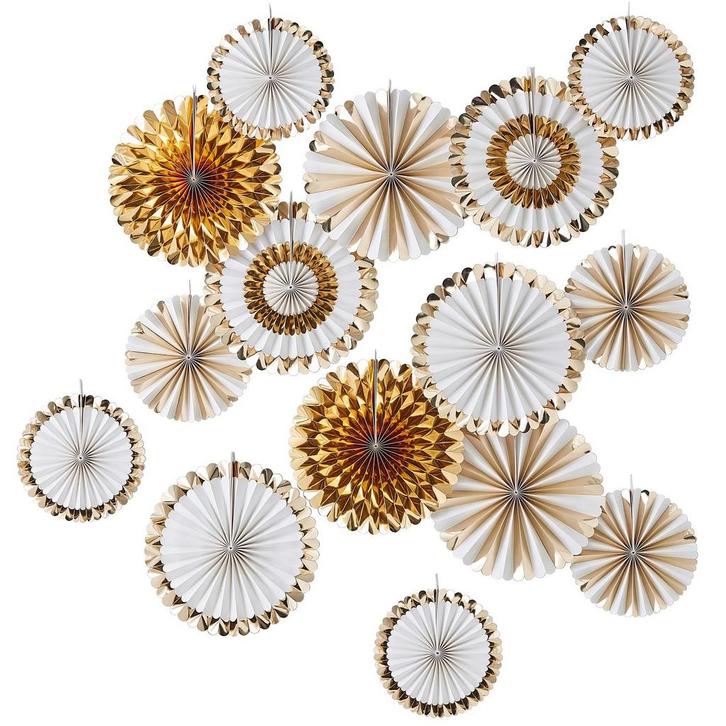 Gouden Papieren Waaiers 38cm 15st, Hobby en Vrije tijd, Feestartikelen, Nieuw, Verzenden