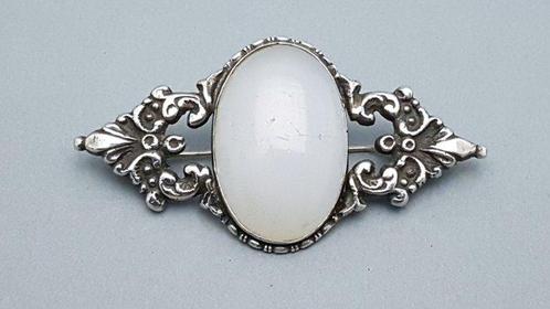 Zilver, Art Deco, Maansteen. - Broche - J. Verkerk,, Antiek en Kunst, Kunst | Designobjecten