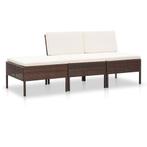 vidaXL 3-delige Loungeset met kussens poly rattan bruin, Tuin en Terras, Verzenden, Nieuw, Rotan, Loungeset