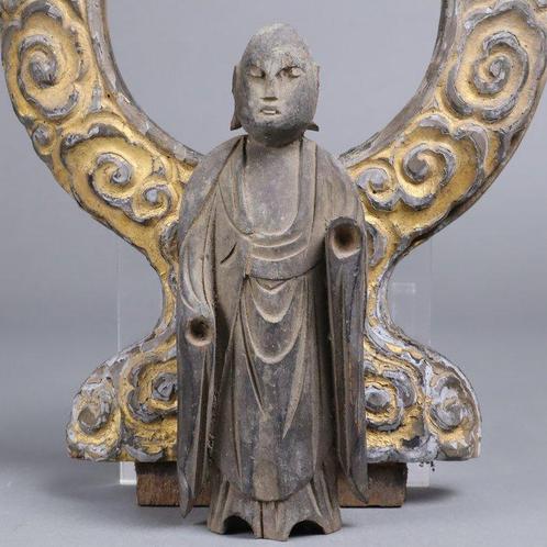 Jizo Bodhisattva Statue with Flame Motif Mirror Holder –, Antiek en Kunst, Antiek | Overige Antiek