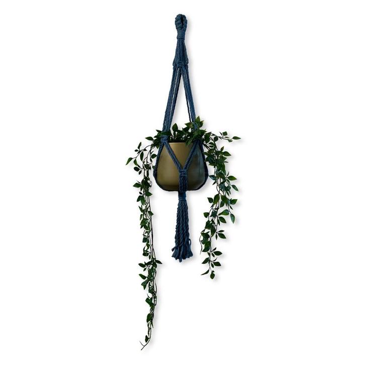 Plantenhanger Funky Petrol Blauw - Katoen - Macramé -, Huis en Inrichting, Woonaccessoires | Overige, Nieuw, Ophalen of Verzenden