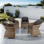 4 luxe wicker fauteuils met kussens - natuur, Verzenden, Nieuw