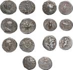 Romeinse Rijk. Lot of 7 Ancient Silver Denarii and Drachms -