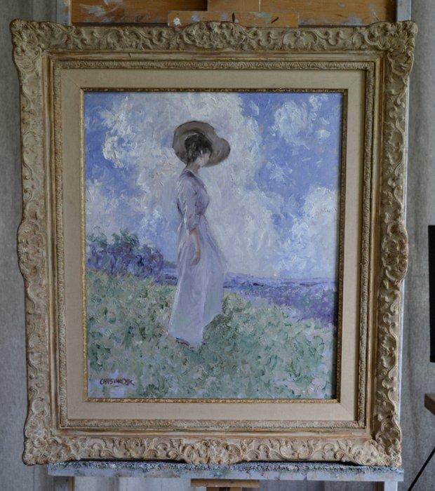 Chris van Dijk (1952) - Impressionist  Une femme regarde le, Antiek en Kunst, Kunst | Schilderijen | Klassiek