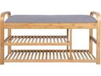 Bankje - Arch Double Shelf - Bamboe - Grijze stof, Huis en Inrichting, Verzenden, Nieuw