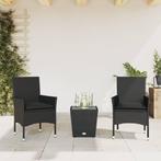 vidaXL 3-delige Bistroset met kussens poly rattan en glas, Tuin en Terras, Tuinsets en Loungesets, Verzenden, Nieuw, Rotan