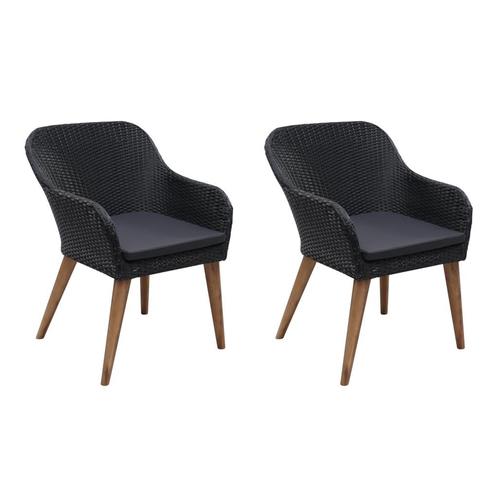 vidaXL Tuinstoelen 2 st met kussens poly rattan zwart, Tuin en Terras, Tuinstoelen, Nieuw, Rotan, Verzenden