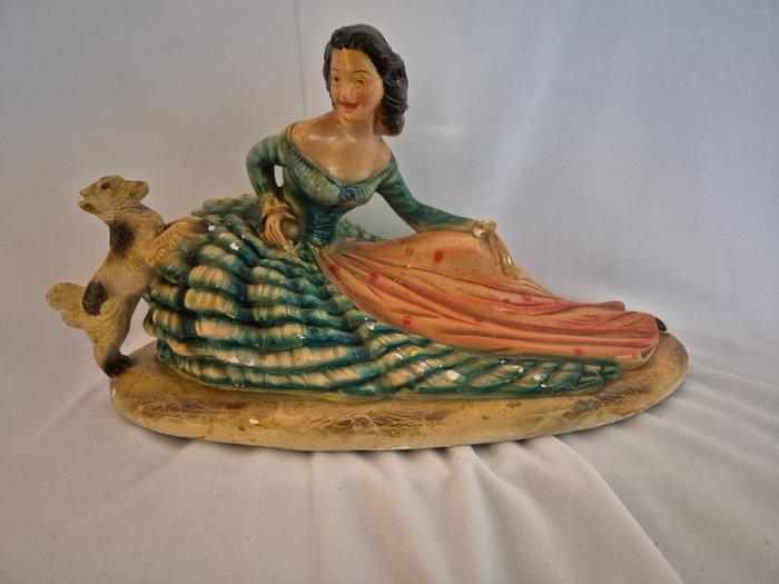 Chaik - Figuur - Vrouw met Hond - Gips, Antiek en Kunst, Curiosa en Brocante