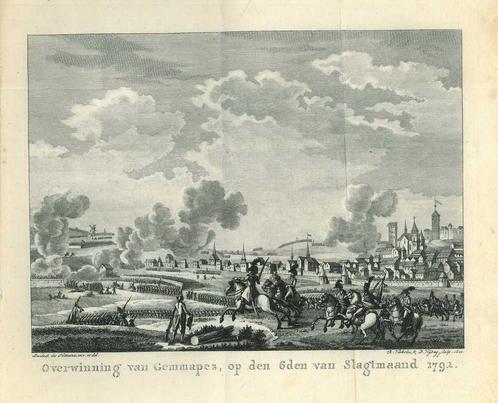 Historische prent van Jemappes, Antiek en Kunst, Kunst | Etsen en Gravures