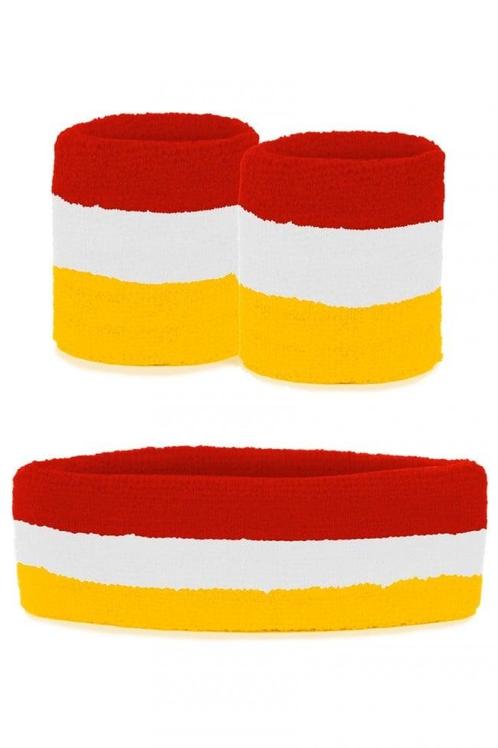 Zweetbandjes Set  Rood/Wit/Geel Oeteldonk, Hobby en Vrije tijd, Feestartikelen, Nieuw, Ophalen of Verzenden