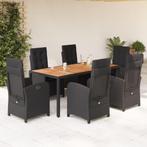 vidaXL 7-delige Tuinset met kussens poly rattan zwart, 6 zitplaatsen, Nieuw, Tuinset, Verzenden