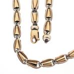Bicolor gouden fantasie schakel ketting | 45,5 cm (witgoud), Sieraden, Tassen en Uiterlijk, Kettingen, Ophalen of Verzenden, Gebruikt