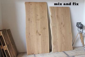 Eikenhouten boomstam tafel blad, tafelbladen eiken €225,- m2 beschikbaar voor biedingen