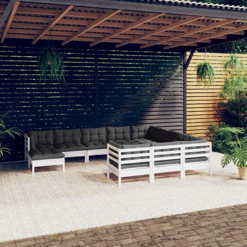 vidaXL 11-delige Loungeset met kussens grenenhout wit, Tuin en Terras, Tuinsets en Loungesets, Loungeset, Nieuw, Verzenden