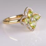 Ring - 14 karaat Geel goud Olivijn - Diamant, Nieuw