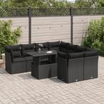 vidaXL 9-delige Loungeset met kussens poly rattan zwart, Tuin en Terras, Tuinsets en Loungesets, Verzenden, Nieuw, Rotan, Loungeset