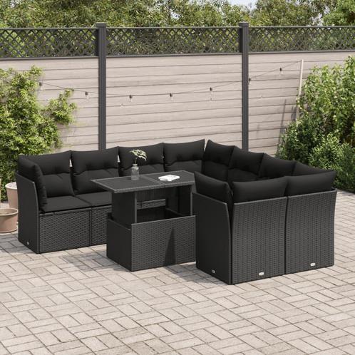 vidaXL 9-delige Loungeset met kussens poly rattan zwart, Tuin en Terras, Tuinsets en Loungesets, Loungeset, Nieuw, Rotan, Verzenden
