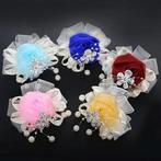 Luxe polscorsage koningsblauw satijnroos met broche en, Ophalen of Verzenden, Nieuw