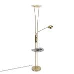 Vloerlamp goud met leesarm incl. LED en USB-poort - Sevilla, Huis en Inrichting, Lampen | Vloerlampen, Nieuw, Overige materialen