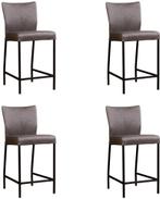 Set van 4 Grijze leren moderne barkrukken - poot vierkant zw, Overige kleuren, Nieuw, Leer, Ophalen of Verzenden