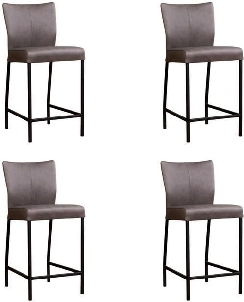 Set van 4 Grijze leren moderne barkrukken - poot vierkant zw, Huis en Inrichting, Stoelen, Vier, Overige kleuren, Nieuw, Leer