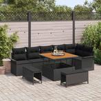 vidaXL Tuinbankenset met kussen 9 pcs Zwart poly rattan, Tuin en Terras, Verzenden, Nieuw, Rotan