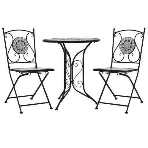 vidaXL 3-delige Bistroset mozaïek keramische tegel grijs, Tuin en Terras, Tuinsets en Loungesets, Nieuw, 3 zitplaatsen, Overige materialen